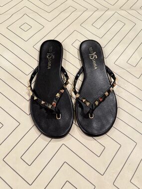 Yosi Samra Black Studded Thong Sandals